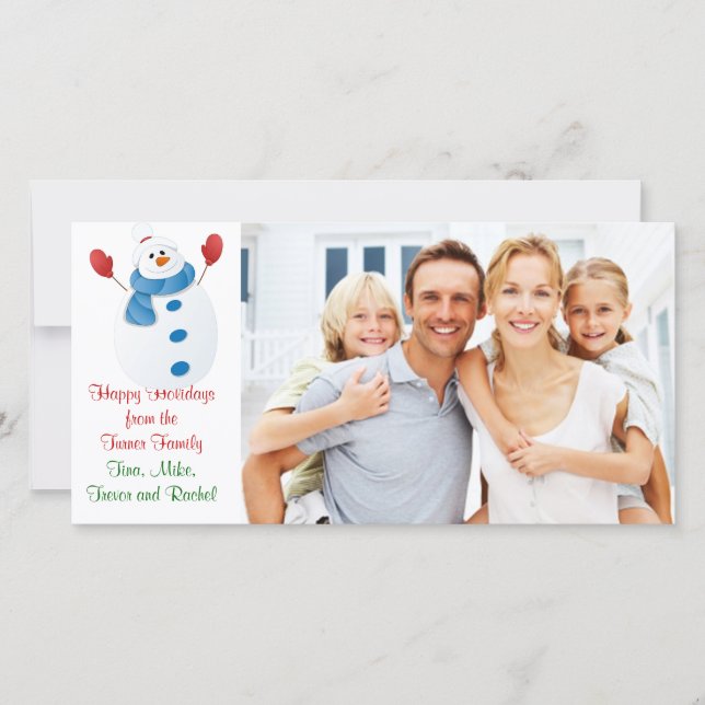 Christmas Snowman  Family Photo Card (Front)