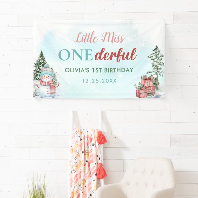 Christmas Snowman First Birthday Banner (Insitu)