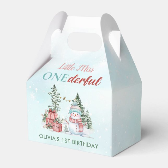 Christmas Snowman First Birthday Favor Box (Front Side)
