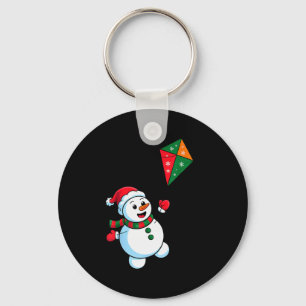 Christmas Snowman Flying Kite Funny Xmas Santa Hat Keychain