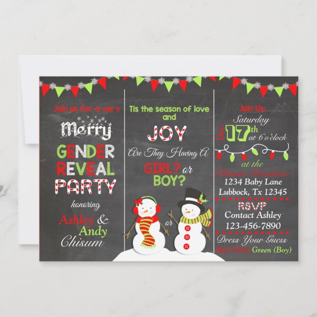 Christmas Snowman Gender Reveal Invitation (Front)