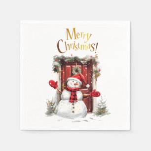 Christmas Snowman Gold Merry Christmas Text Napkin