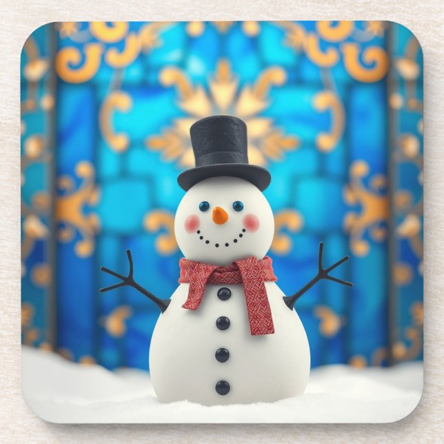 Christmas Snowman Hard Plastic Coaster (Front)