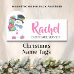 Christmas Snowman Holding Gifts Personalized Name Name Tag<br><div class="desc">This holidays design features a cute snowman holding gifts, perfect for Christmas. Personalized by editing the text in the text boxes provided. #christmas #holidays #seasonal #festive #snowman #winter #snow #gifts #parcels #presents #chic #stylish #style #elegant #modern #trendy #trending #addyourown #custom #nametags #badges #office #school #work #blue #green #black #red #white...</div>