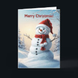 Christmas Snowman  Holiday Card<br><div class="desc">A festive winter scene showing a cheerful snowman in a red hat and scarf. Wish someone a merry Christmas with a lovely snowman card.</div>