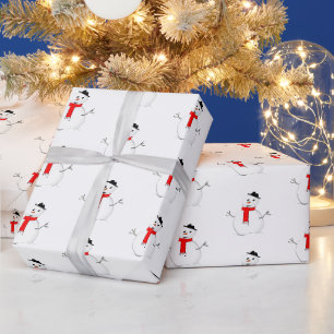 Christmas snowman holiday red black stylish wrapping paper