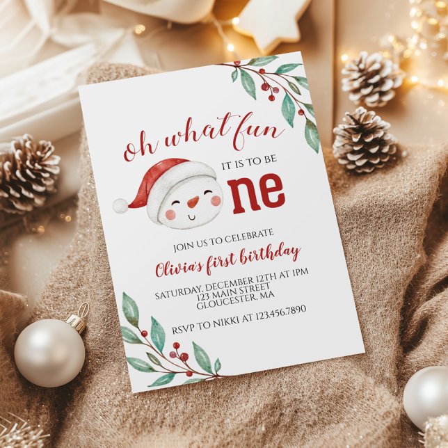 Christmas Snowman Holly First Birthday Invitation (Creator Uploaded)