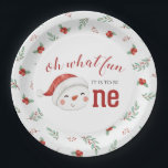 Christmas Snowman Holly First Birthday Paper Plate<br><div class="desc">Oh what fun,  it is to be One! Christmas Snowman first birthday party invitation with watercolor snowman.</div>