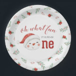 Christmas Snowman Holly First Birthday Paper Plate<br><div class="desc">Oh what fun,  it is to be One! Christmas Snowman first birthday party invitation with watercolor snowman.</div>
