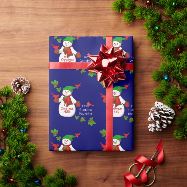Christmas Snowman Hug From Grandma Wrapping Paper (Holiday Gift)