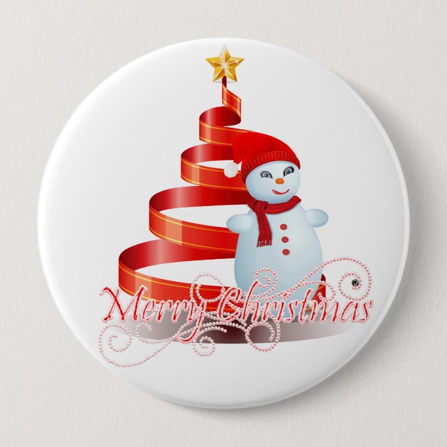 Christmas Snowman - Huge, 4 Inch Round Button (Front)
