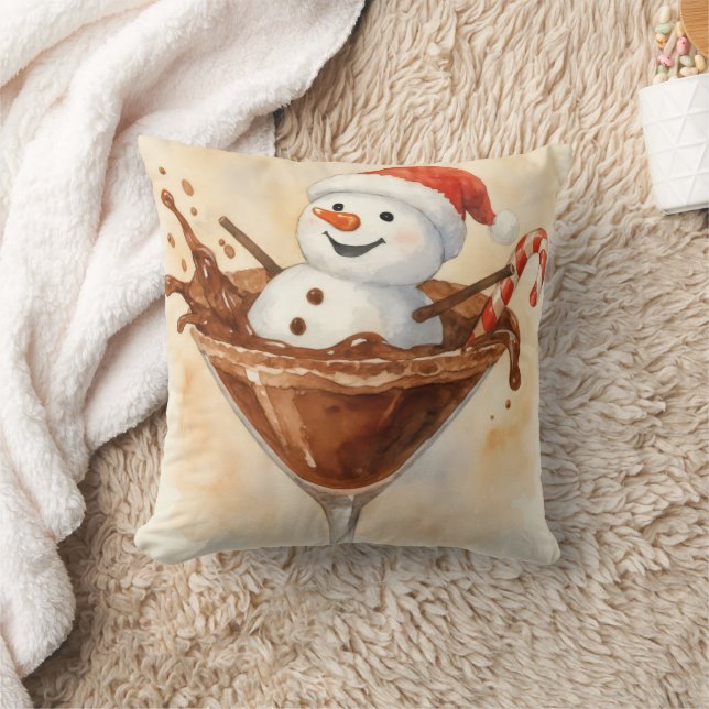 Christmas Snowman In a Chocolate Martini Throw Pillow (Blanket)