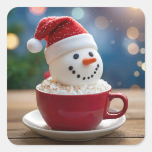 Christmas Snowman In Hot Cocoa Square Sticker