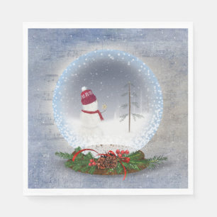 Christmas Snowman in Snow Globe Napkin