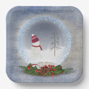 Christmas Snowman in Snow Globe Paper Plate