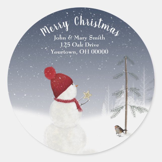 Christmas snowman in snowflakes classic round sticker (Front)