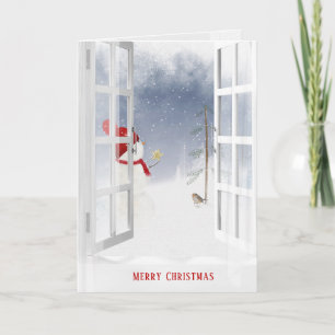 Christmas snowman in window card