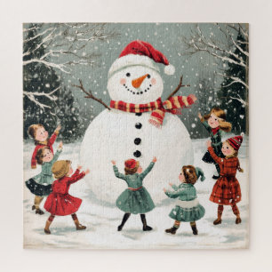 Christmas snowman in winter wonderland scene jigsaw puzzle