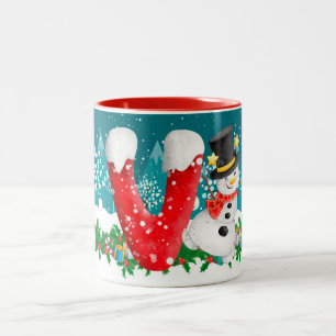 Christmas Snowman Initial Letter Monogram Mug