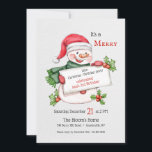 Christmas Snowman Invitation<br><div class="desc">A charming snowman, dressed in Santa's hat and scarf, is holding up a sign inviting you to a party. Featured as a holiday-birthday invitation, it's suitable for most of your holiday entertainment. The card is easy to customize with your wording, font and font colour. Not exactly what you're looking for?...</div>