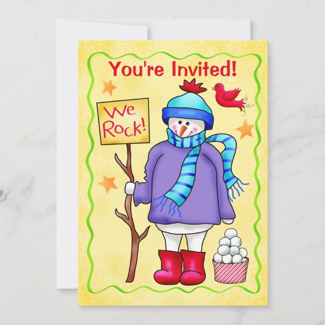 Christmas Snowman Jaune Fête Invitation (Devant)