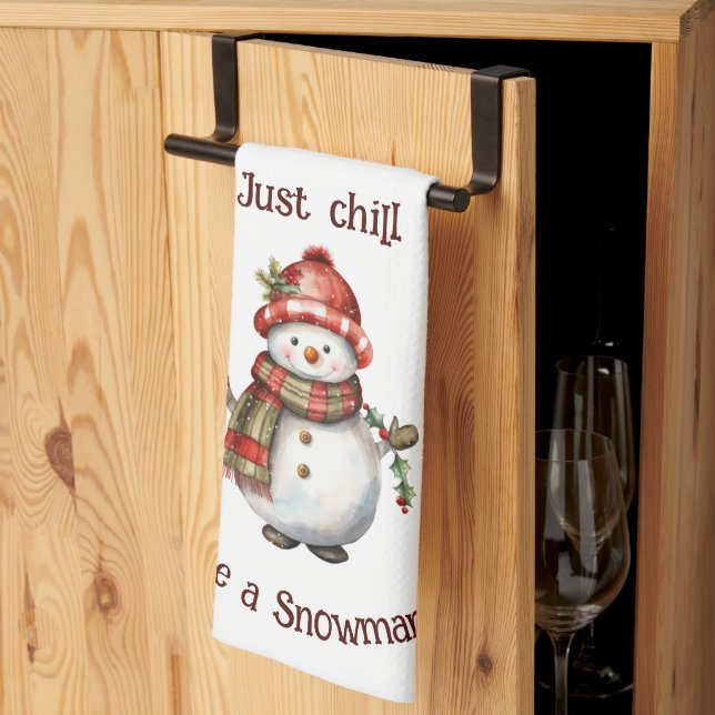 Christmas Snowman Just Chill Quote Fun Watercolor Kitchen Towel (Thirds Fold)