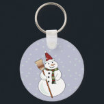 Christmas Snowman Keychain<br><div class="desc">Happy snowman wearing a santa hat with snow floating down around him.</div>