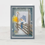 Christmas Snowman Looking At Bird Holiday Card<br><div class="desc">Christmas Snowman Looking At Bird</div>