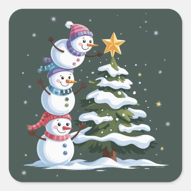 Christmas Snowman Lover Tree Xmas Winter Party Square Sticker (Front)
