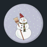 Christmas Snowman Magnet<br><div class="desc">Happy snowman wearing a santa hat with snow floating down around him.</div>