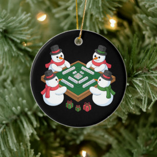 Christmas Snowman Mahjong Game Table Xmas Holiday Ceramic Ornament