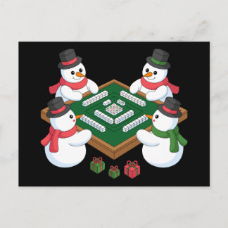 Christmas Snowman Mahjong Game Table Xmas Holiday Postcard