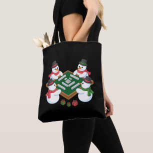Christmas Snowman Mahjong Game Table Xmas Holiday Tote Bag