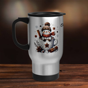 Christmas Snowman Mug, Hot Cocoa Festive Winter Ar Travel Mug