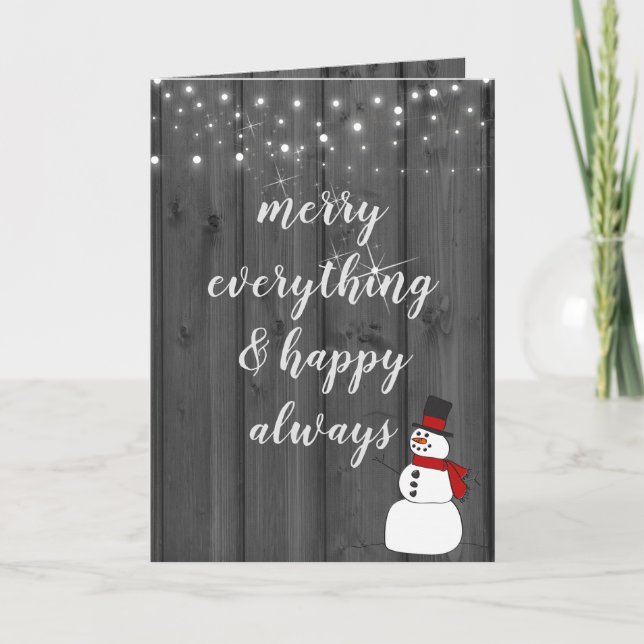 Christmas snowman on black wood card (Front)