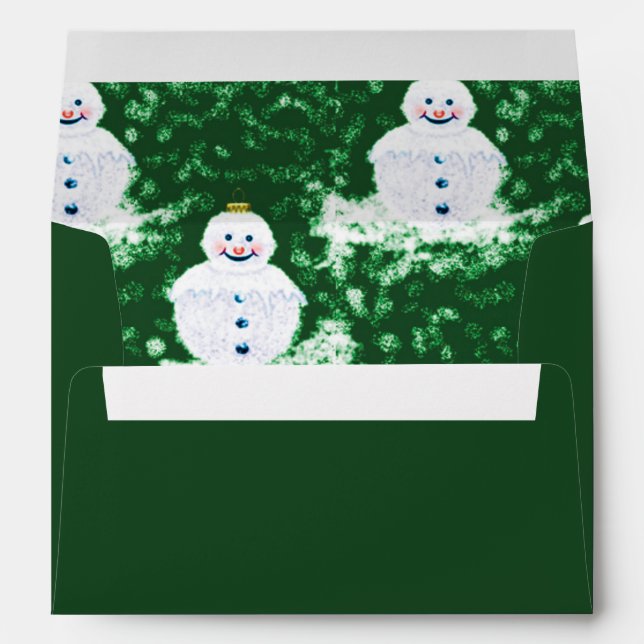 Christmas Snowman on Green Decorative Inside Lined Envelopes (Back (Bottom))