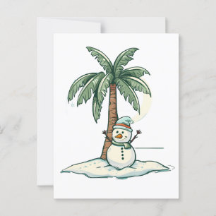 Christmas - Snowman on the Beach with Palm Tree Postcard