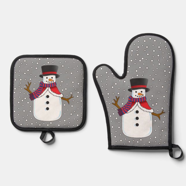 Christmas Snowman Oven Mitt & Pot Holder Set (Front)