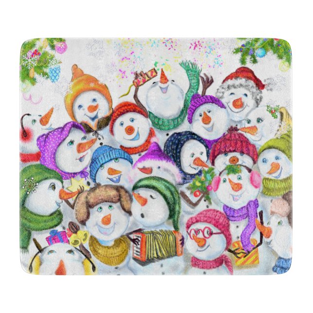 Christmas Snowman Party Cutting Board (Front)