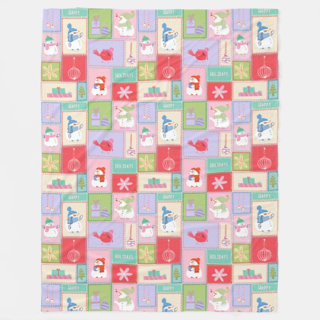 Christmas snowman party fleece blanket (Front)
