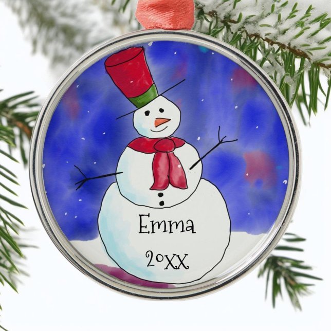 Christmas Snowman Personalized Metal Ornament (Creator Uploaded)