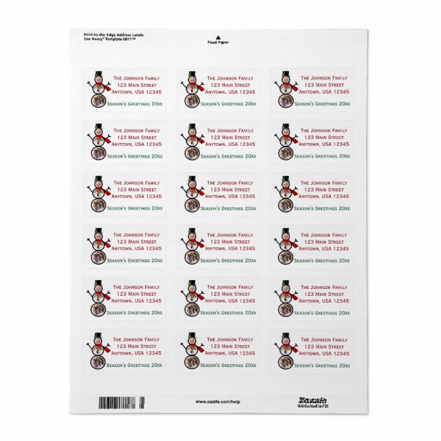 Christmas Snowman Photo Custom Frame Template Label (Full Sheet)