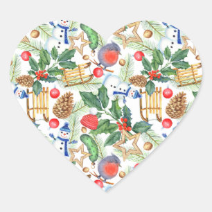 Christmas Snowman, Pine Cones, Holly, Sled, Star  Heart Sticker