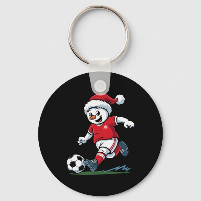 Christmas Snowman Playing Soccer Funny Player Todd Keychain (Front)