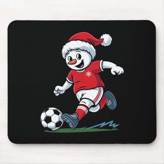 Christmas Snowman Playing Soccer Funny Player Todd Mouse Pad (Front)