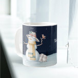 Christmas Snowman Rabbit Bird Hat Watercolor Night Coffee Mug<br><div class="desc">A snowman in a floppy hat holding a bird with two rabbits.</div>