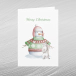 Christmas Snowman Rabbit Watercolor Holiday Card<br><div class="desc">A snowman and rabbit.</div>