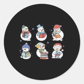 Christmas Snowman Reading Book Xmas Gifts Bookish Classic Round Sticker