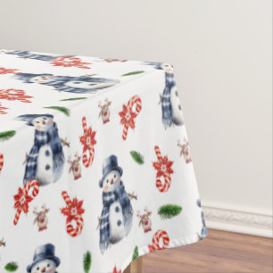 Christmas Snowman Red Candy Cane Tablecloth