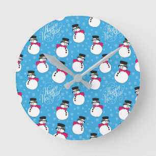 Christmas snowman round clock